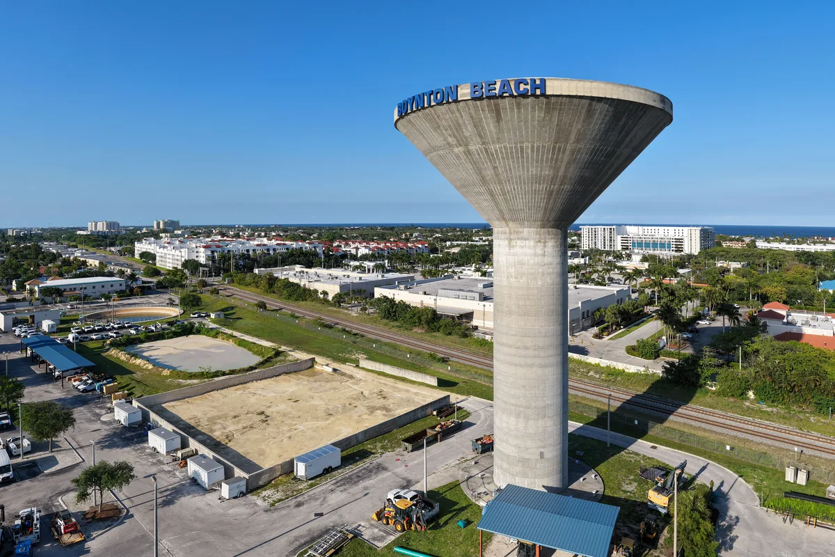 Boynton Beach water tower above the city, Florida