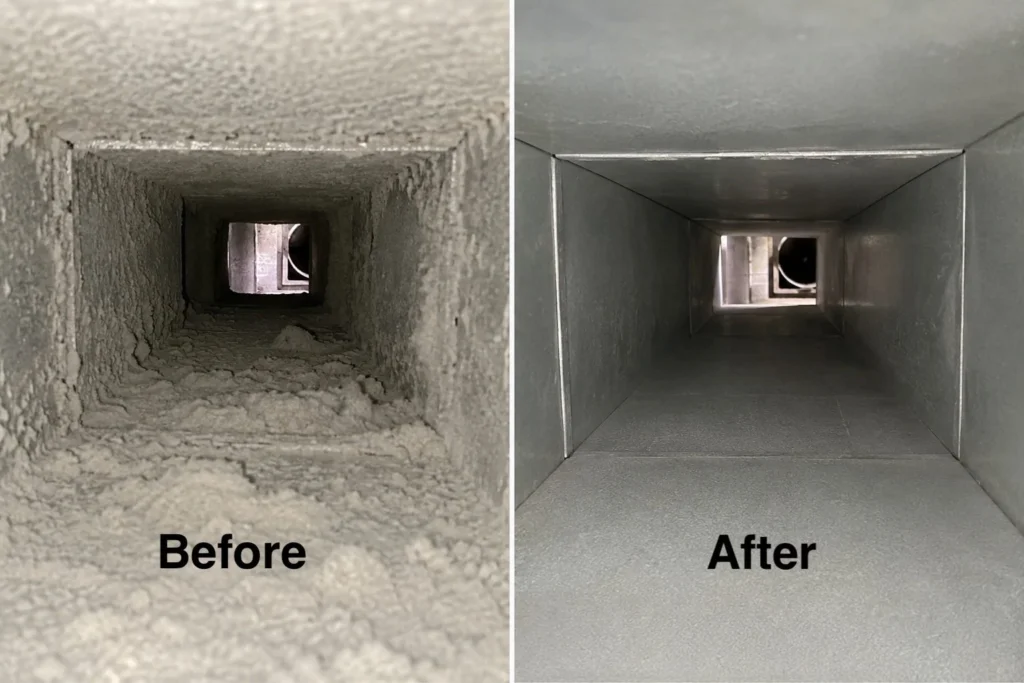 Air duct before and after cleaning in Boca Raton, FL