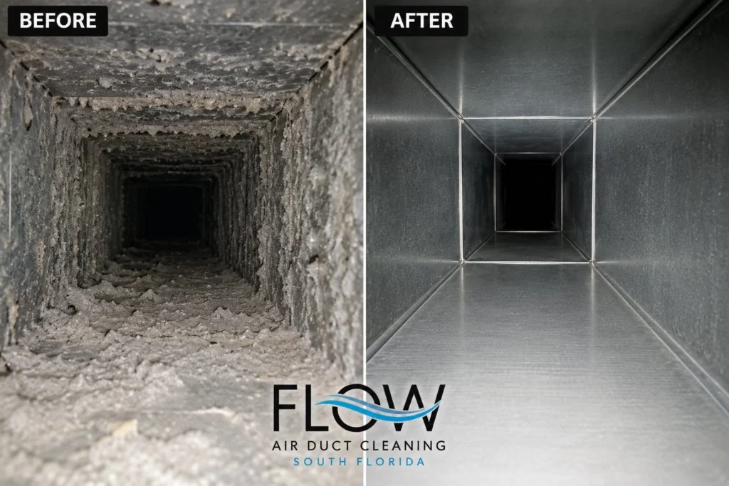 Before and after air duct cleaning results in a Fort Lauderdale, FL home