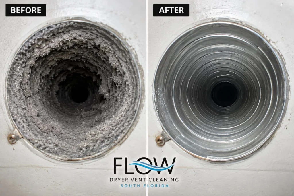 Dryer vent before and after cleaning in South Florida