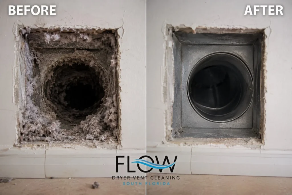 Dryer vent before and after cleaning, indoor wall vent