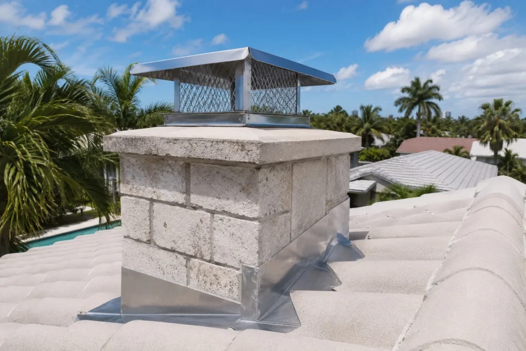 Chimney cap and flashing inspection on a South Florida home